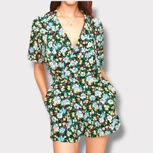 Maje Imalia Short Sleeve Contemporary Floral Romper V-neck Size 40 /large /US 8